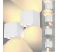 2 Piezas Aplique Pared Exterior/Interior,12W 3000K Luz Blanca Cálida Lampara Exterior Pared Impermeable IP65 Ángulo Ajustable Apliques Pared Exterior Blanco para Dormitorio,Balcón,Jardín,Patio,Porche