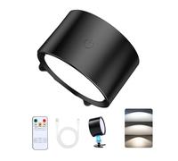 Aplique Pared Interior, Lámpara LED Recargable, Iluminación Doble, 3 Temperaturas de Color, Mando a Distancia y Táctil, Apliques Pared Dormitorio Inalámbrica Regulable con Rotación de 360° y Temporiza
