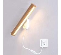 Aplique Pared Interior LED moderna Lámpara de pared de madera giratoria a 350 °Apliques Pared Con cable de 1,5 my interruptor Lámpara de cama Atenuación de 3 colores para sala de estar dormitorio