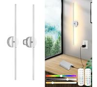 Aplique Pared Interior Sin Cable Con Control Remoto y Interruptor Táctil, 2 Pack, Lámpara Pared Recargable USB, Batería Extraíble 8000mah, Luz LED Regulable, 15 Color, Rotación,Timer, Níquel 100CM