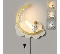 Aplique Pared LED Regulable con Interruptor Lámpara de Pared Nubes Interior LED para Habitación Infantil Luces de cabecera Astronauta Luna Luz de Pared Con Enchufe y Cable Dormitorio Regalos Niños