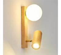 Aplique pared nórdico moderno madera maciza con pantalla acrílica en forma globo for dormitorio, mesita noche, sala estar, pasillo, iluminación ambiental interior, bombilla blanca cálida compatible