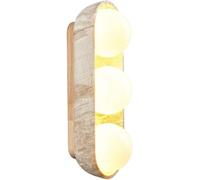 Aplique pared travertino ovalado con doble globo, luz arriba a abajo, marco piedra natural, pantalla vidrio blanco cálido, lámpara noche montada, iluminación interior minimalista moderna for dormitori