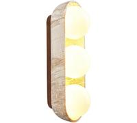 Aplique pared travertino ovalado con doble globo, luz arriba a abajo, marco piedra natural, pantalla vidrio blanco cálido, lámpara noche montada, iluminación interior minimalista moderna for dormitori