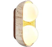 Aplique pared travertino ovalado con doble globo, luz arriba a abajo, marco piedra natural, pantalla vidrio blanco cálido, lámpara noche montada, iluminación interior minimalista moderna for dormitori