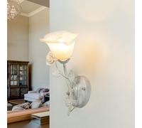 Aplique Shabby Blanco Crema Cristal Pantalla Floral E14 Wandleuchte dormitorio