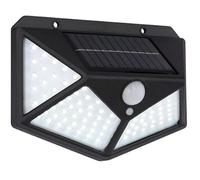 Aplique solar LED con sensor, 6000K, 13.5x9.7 cm, IP44, uso exterior, ideal para iluminar jardines y entradas.
