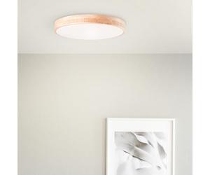 Aplique y plafón LED Lightbox Basic - Ø 50 cm - marco de madera de árbol de caucho & CCT (3000-6500 K) & temporizador & luz nocturna - regulable con mando a distancia - 3800 lm - de madera/plástico