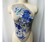 apliques, Apliques de tela de encaje con flores bordadas en gris, parches de malla for coser en el cuello(Blu)