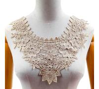 Apliques de costura de flores bordadas, cuello de encaje bordado de poliéster, parche decorativo para vestidos de novia y jeans (caqui)