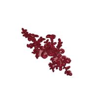 Apliques de encaje 3D bordados, velo boda, adornos for la cabeza, delicados, 22 colores,5x12cm(Burgundy)