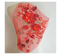 Apliques de encaje Apliques de tela de encaje con cuentas de flores 3D, bordado, costura en parches for boda/vestido de noche, parches for ropa, álbum de recortes(Red)