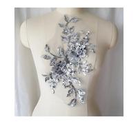 Apliques De Encaje Bordado 2Pcs Silver Sequin Embroidered Lace Applique Sewing Flower Fabric Patch for Wedding Gown Bridal Dress Clothes Decoration DIY Crafts Para Ropa Vestido