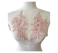 Apliques de encaje bordado con cuentas, 1 par de parches de flores de lentejuelas con cuentas de encaje, apliques for coser, accesorios de ropa de reparación DIY(Pink)
