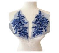 Apliques de encaje bordado con cuentas, 1 par de parches de flores de lentejuelas con cuentas de encaje, apliques for coser, accesorios de ropa de reparación DIY(Blue)