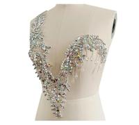 Apliques de encaje con abalorios Apliques de diamantes imitación hechos a mano, cuentas costura, parches adorno piedras, accesorios for escote vestido(Color 4)