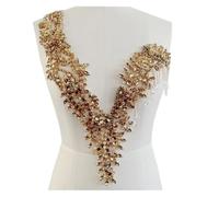 Apliques de encaje con abalorios Apliques de diamantes imitación hechos a mano, cuentas costura, parches adorno piedras, accesorios for escote vestido(Color 14)