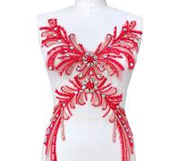 Apliques de encaje con diamantes de imitación de colores, bordado de cuentas, parche de flores, accesorio de lujo for coser en vestidos de fiesta y vestidos de novia.(Red)