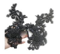 Apliques de Encaje Floral 2 unid/set de Apliques encaje bordado con cuentas y flores perlas for vestidos novia, Parches diamantes imitación, bordados, Ropa(Color 2)