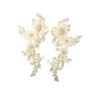 Apliques de Encaje Floral 2 unid/set vestidos de novia Parches diamantes imitación bordado Ropa perla flor con cuentas Apliques encaje(Beige)
