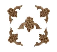 Apliques de madera Natural con flores talladas for muebles, molduras de madera sin pintar, calcomanía decorativa, 4 Uds.
