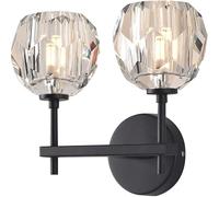 Apliques de pared de cristal negro para baño, modernos, de doble cabezal, con bola de cristal, para tocador, lámpara de pared con cableado fijo para dormitorio, cabecera, sala de estar, porche, recibi