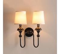 Apliques de pared de latón cepillados vintage, luces de sombra de tela E14, accesorio de iluminación de la noche del dormitorio americano, lámpara de montaje de balcón de la sala de estar en el hogar