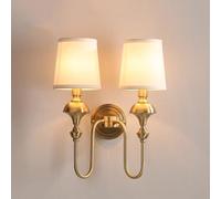 Apliques de pared de latón cepillados vintage, luces de sombra de tela E14, accesorio de iluminación de la noche del dormitorio americano, lámpara de montaje de balcón de la sala de estar en el hogar