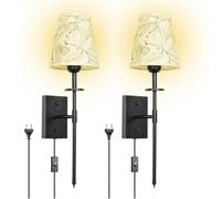 Apliques de Pared E27 con Pantalla de Tela, lámpara de Pared enchufable de Metal Negro con Interruptor, lámpara de Noche Retro Vintage, lámparas de Lectura de Pared con Cable para Sala de Estar y dor