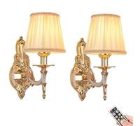 Apliques De Pared Inalámbricos Que Funcionan con Pilas, Luces con Mandos A Distancia Y Bombillas, Aplique De Pared Recargable De Oro Antiguo, Regulable Y Temporizado con Pantalla De Tela Blanca, para