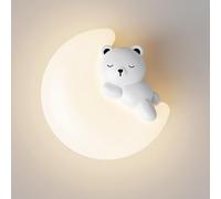 Apliques de Pared Lámpara de Pared para Dormitorio Luz Nocturna en Forma de Luna de Dibujos Animados con Oso Durmiente 3 Cambios para decoración de habitación Luces de Pared (Negro
