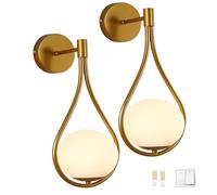 Apliques de pared minimalistas contemporáneos con globo de cristal, funciona con pilas, juego de 2, luces de pared recargables por USB, con cableado, lámpara de pared inalámbrica remota para