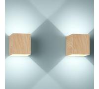 Apliques de pared modernos con diseño de madera en forma de cubo, juego de 2, lámpara de pared con luz ascendente y descendente, iluminación LED nórdica para interiores, ideal para pasillo, dormitori