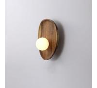 Apliques de Pared Modernos de Madera Ovalada con Placa Trasera de Nogal Y Globo de Vidrio Esmerilado, Lámpara Nórdica para Dormitorio, Mesita de Noche, Pasillo, Estudio, Decoración de Interiores.