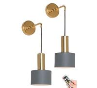 Apliques de pared modernos Juego de 2,Lámparas de pared recargables USB con temporizador a distancia,Lámpara de pared colgante dorada sin cable para dormitorio Sala de lectura Pasillo ( Color : Gray+g