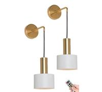 Apliques de pared modernos Juego de 2,Lámparas de pared recargables USB con temporizador a distancia,Lámpara de pared colgante dorada sin cable para dormitorio Sala de lectura Pasillo ( Color : White+