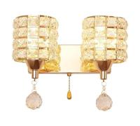 Apliques de Pared Modernos para Interiores Lámparas de Pared para Dormitorio 2 Luces Cristal Dorado con Interruptor de Encendido/Apagado Lámpara de Pared Cilíndrica de Vidrio para Mesita de Noche Sa