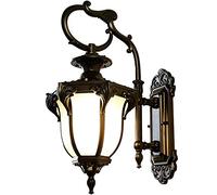 Apliques de pared para porche exterior, luminaria de 20,8 cm de alto, farol impermeable de gran tamaño con vidrio esmerilado y jaula de metal para garaje, pasillo y patio, aplique de exterior rústico