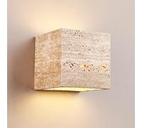 Apliques de piedra para exterior/interior, lámpara de pared de travertino amarillo resistente al agua IP65, iluminación de arriba a abajo con luz blanca cálida de 3000 K, aplique de pared de mármol es