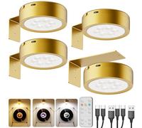 Apliques LED Interior para Cuadros Recargable USB, 2600mAh Lampara Pared Sin Cable con Mando Foco LED Cuadro Pilas Luz Adhesiva Vitrina Lampara Sin Electricidad con Magnetica para Armario Dorada