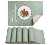 APLKER Juego de 6 manteles individuales de piel sintética resistentes al calor, impermeables, lavables, para mesa de cocina, 16.9 x 11.8 pulgadas (verde salvia/blanco, 16.9 x 11.8 pulgadas)
