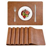 APLKER Juego de 6 manteles individuales de vinilo de piel sintética lavables resistentes al calor, lavables para cocina, cenas, 43 x 30 cm (marrón rojizo, juego de 6)