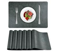 APLKER Juego de 6 manteles individuales de vinilo de piel sintética lavables resistentes al calor, manteles individuales lavables para cocina o comedor, 43 x 30 cm (color gris oscuro, juego de 6)