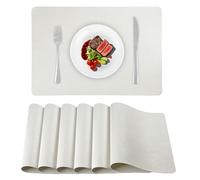 APLKER Juego de 6 manteles individuales lavables de doble cara, de piel, resistentes al calor, fáciles de limpiar, aspecto de piel, para cocina, comedor, hotel, 43 x 30 cm (crema, juego de 6)