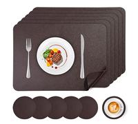 APLKER Juego de 6 Manteles Individuales y 6 Posavasos, PVC Antideslizantes Salvamanteles Individuales Lavables, Resistente Al Calor Manteles para Mesa de Comedor, 16" x 12" (café)