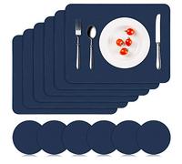 APLKER Juego de 6 Manteles Individuales y 6 Posavasos, PVC Antideslizantes Salvamanteles Individuales Lavables, Resistente Al Calor Manteles para Mesa de Comedor, 16" x 12" (Azul Oscuro)