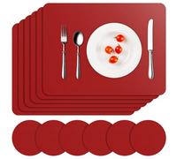 APLKER Juego de 6 Manteles Individuales y 6 Posavasos, PVC Antideslizantes Salvamanteles Individuales Lavables, Resistente Al Calor Manteles para Mesa de Comedor, 16" x 12" (Rojo)