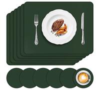APLKER Juego de 6 Manteles Individuales y 6 Posavasos, PVC Antideslizantes Salvamanteles Individuales Lavables, Resistente Al Calor Manteles para Mesa de Comedor, 16" x 12" -Verde