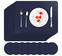 APLKER Juego de 8 Manteles Individuales y 8 Posavasos, PVC Antideslizantes Salvamanteles Individuales Lavables, Resistente Al Calor Manteles para Mesa de Comedor, 16" x 12" (Azul Oscuro Set of 8)