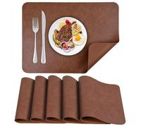 APLKER Manteles Individuales de Cuero Juego de 6 Mantel Individual de PU Lavables Resistente al Calor Impermeable para Mesa de Comedor de Cocina Hoteles Restaurante 40 x 30 cm (Marrón, 6)